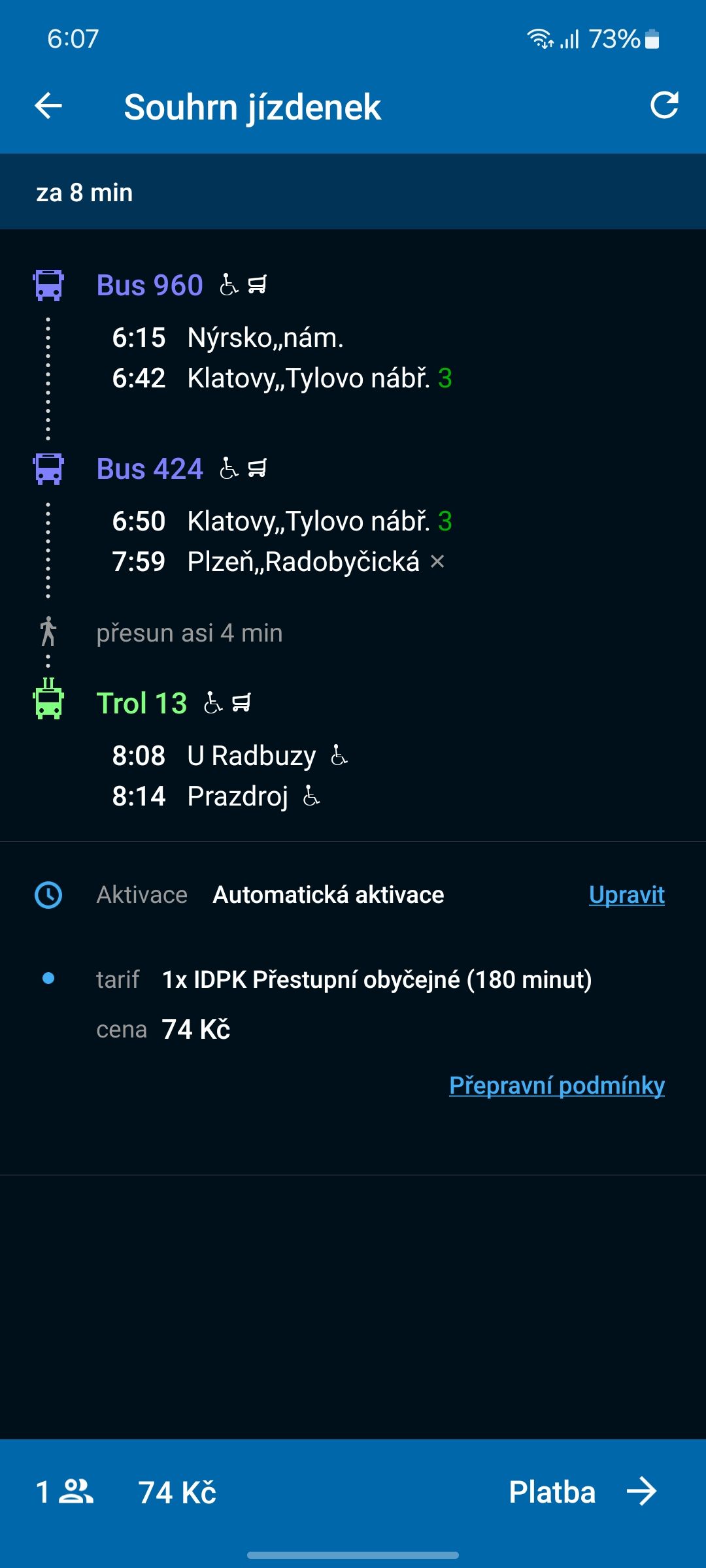 Prodej jízdenek IDPK - košík