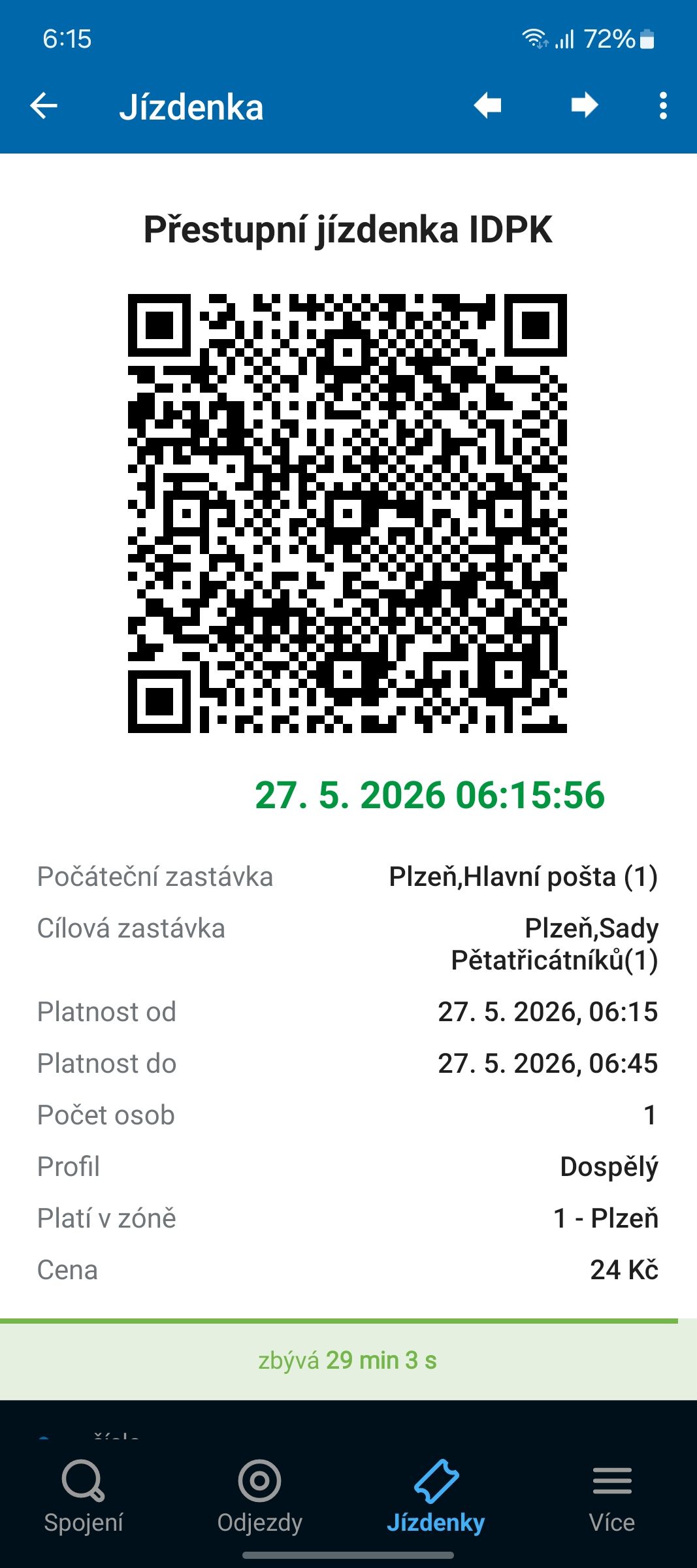 Prodej jízdenek IDPK - jízdenka